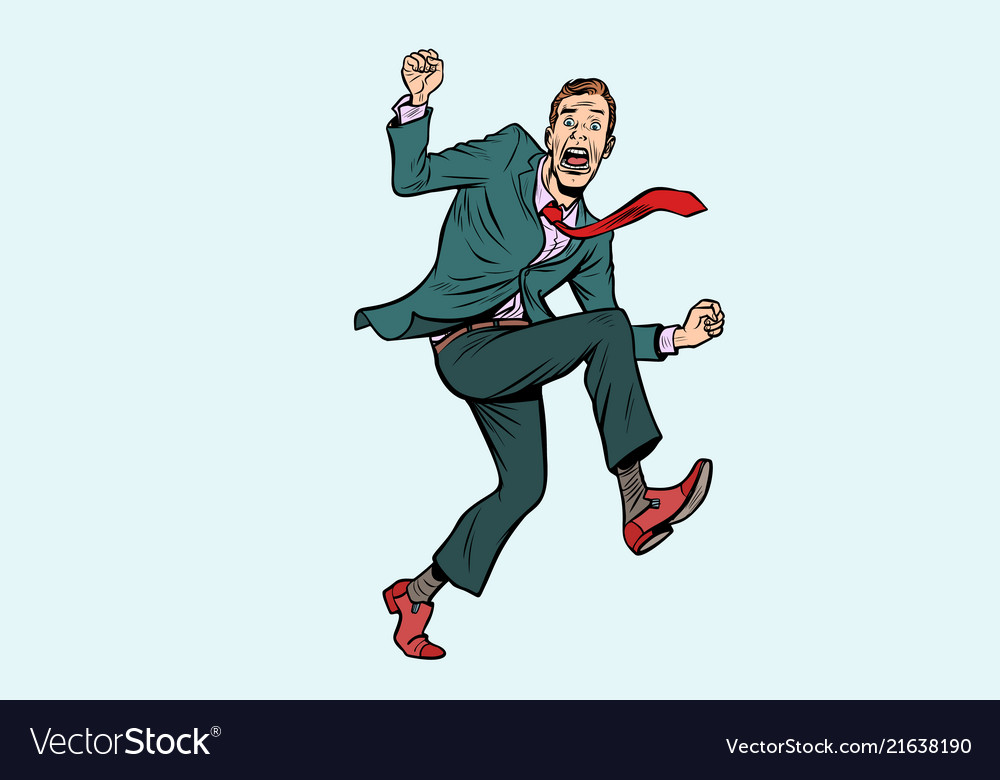 Verrückter Mann Springt in höfliche Pose