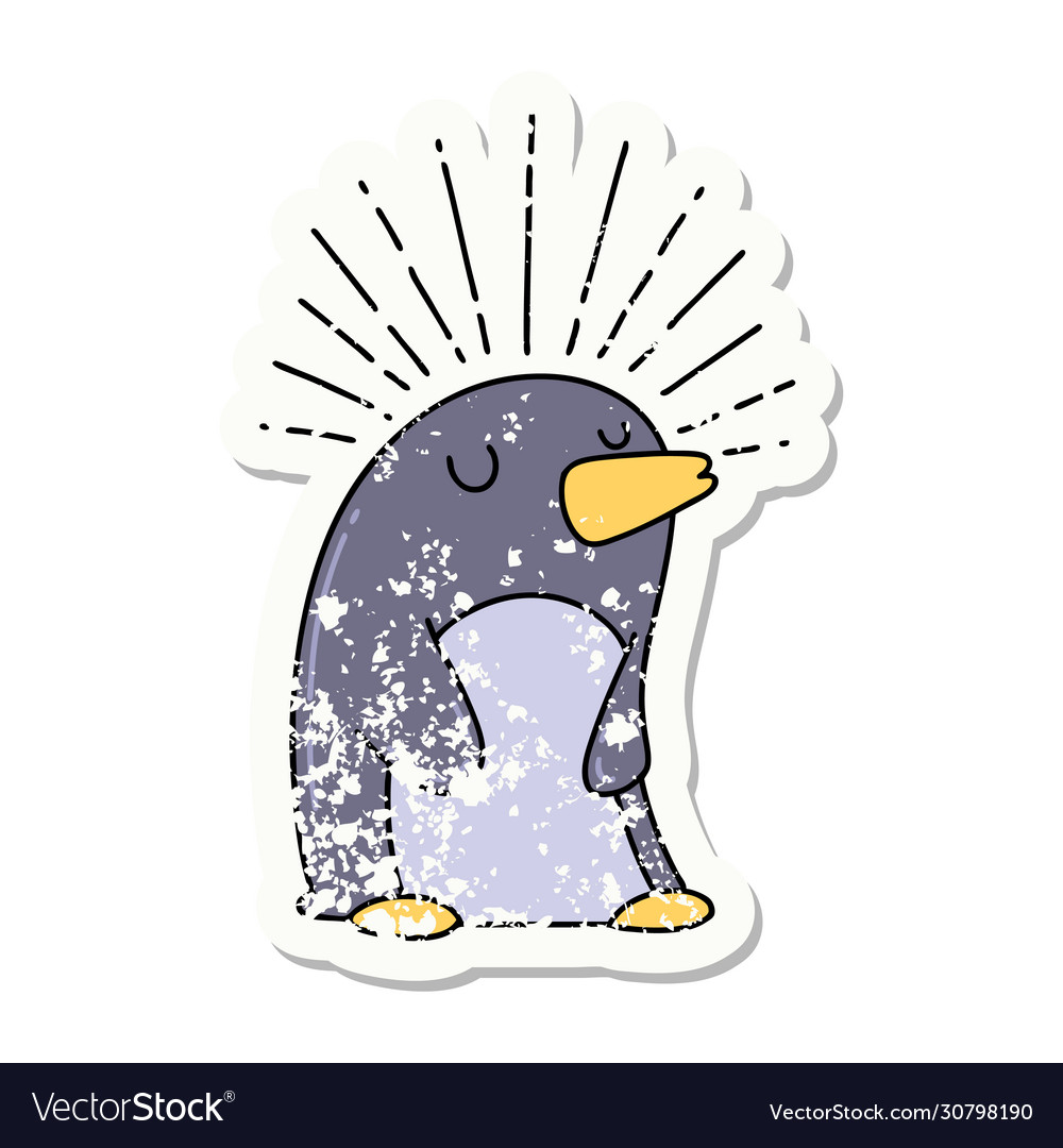 Grunge sticker tattoo style happy penguin Vector Image