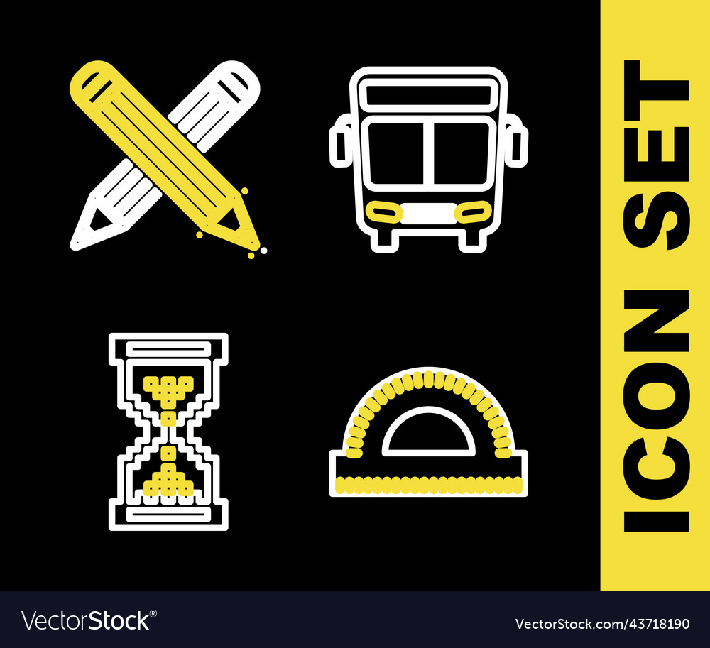 Set line bus protractor grid hourglass pixel vector image Set line bus protractor grid hourglass pixel