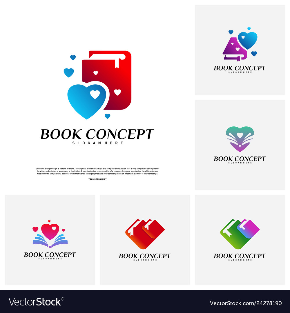 Set love book logo concept heart learning Vector Image