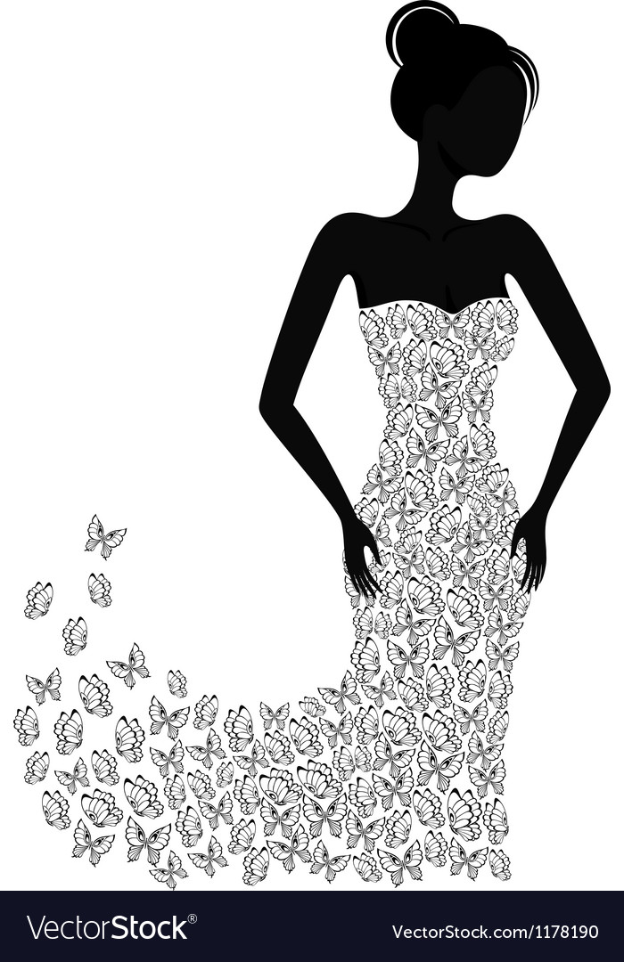 Silhouette of a girl in flying apart dress