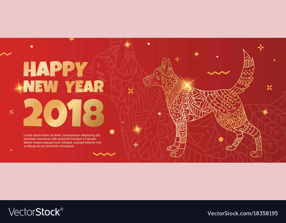 Banner with a gold dog on red background