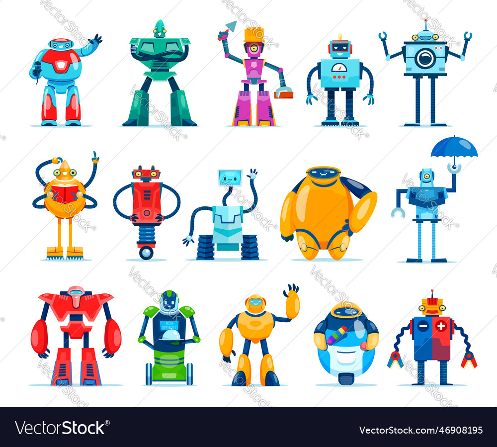 Cartoon robot characters android robotic cyborgs Vector Image