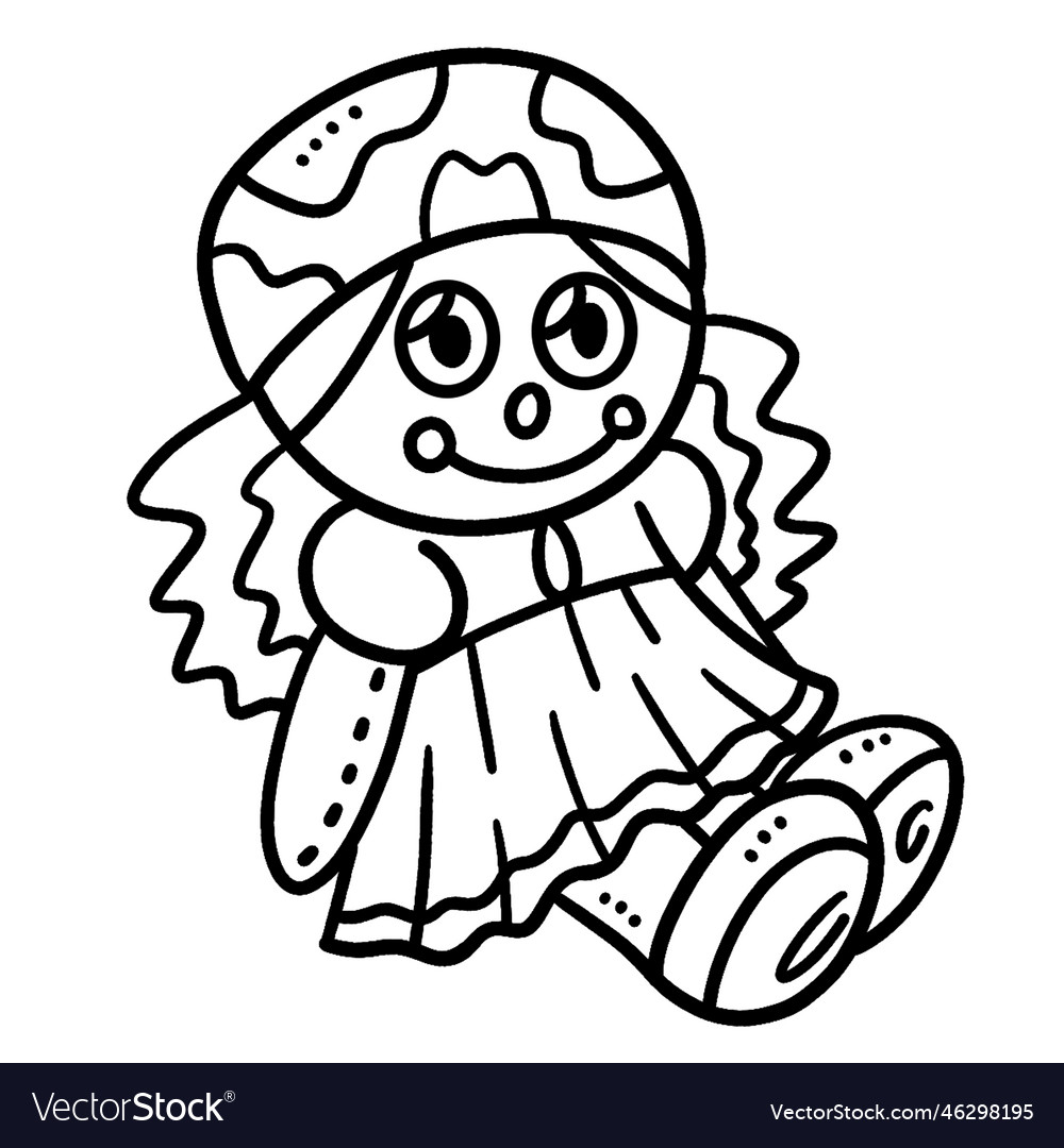 Doll girl isolated coloring page for kids Vector Image