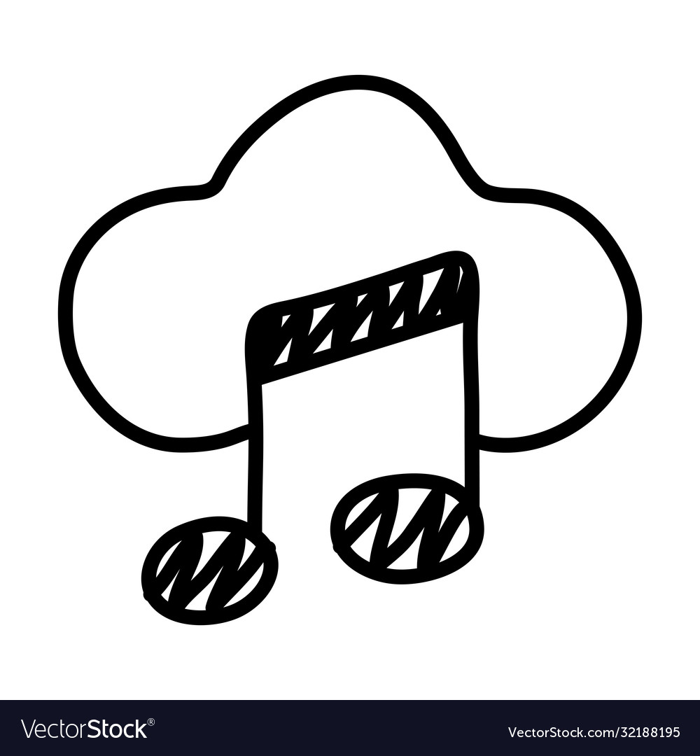 Music note with cloud computing line style icon