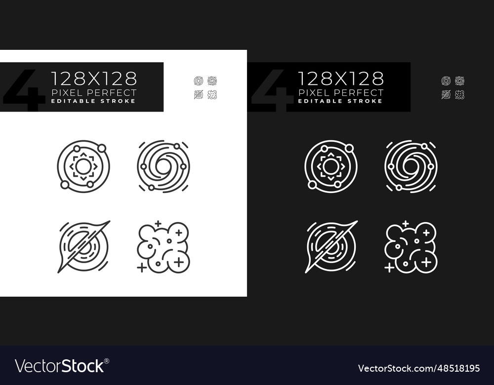 Outer space pixel perfect linear icons set vector image Outer space pixel perfect linear icons set