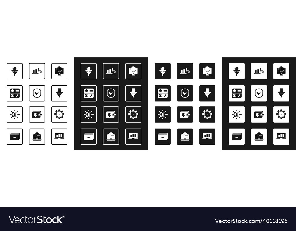 Set computer monitor with graph chart shield vector image Set computer monitor with graph chart shield