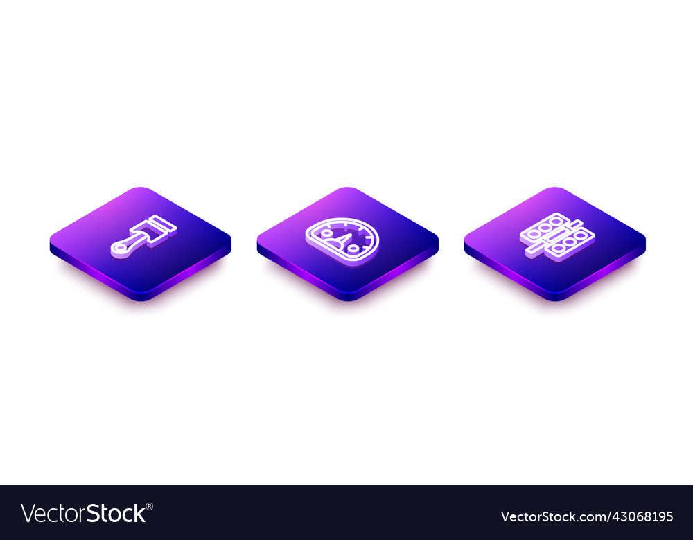 Set isometric line engine piston speedometer