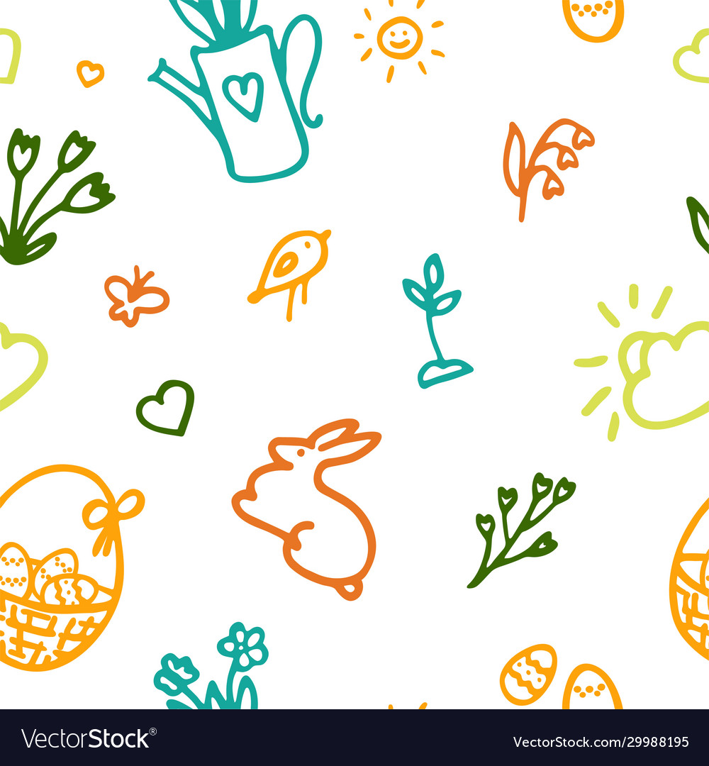 Spring seamless pattern with doodle elements hand