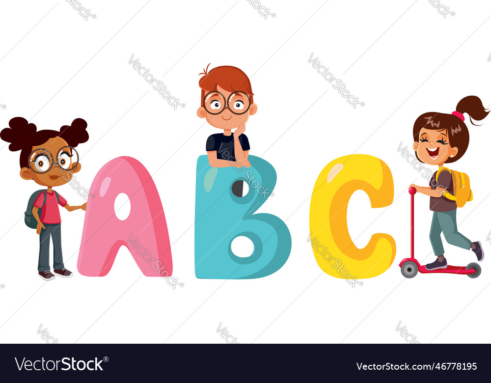 Students learning a b c funny cartoon design vector image
