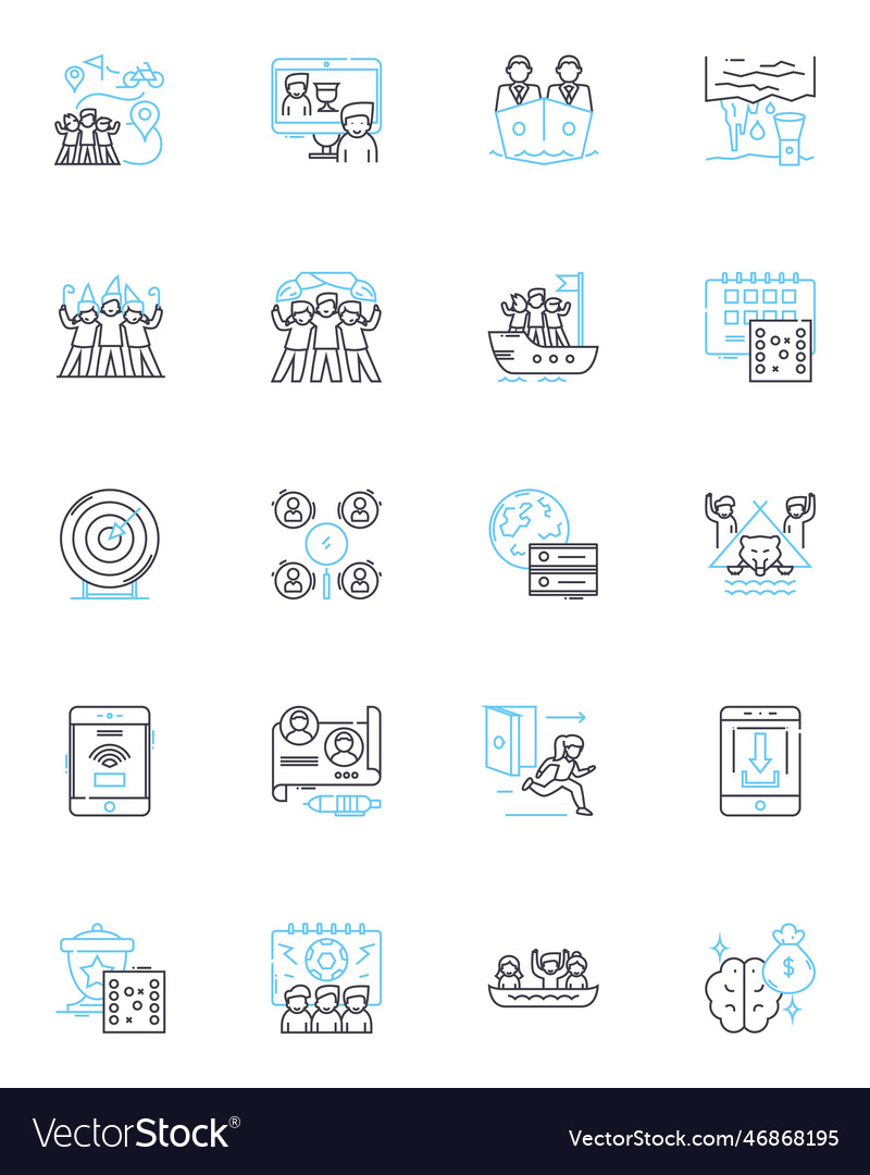 Synchronized effort linear icons set synergy vector image Synchronized effort linear icons set synergy