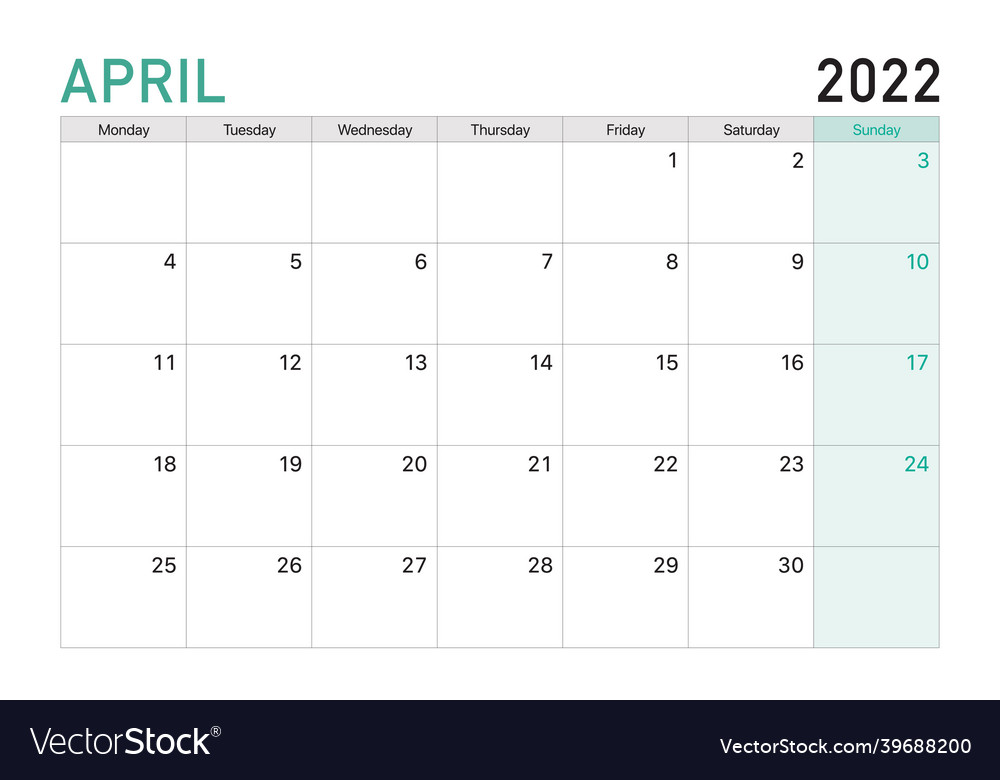 2022 april desk calendar