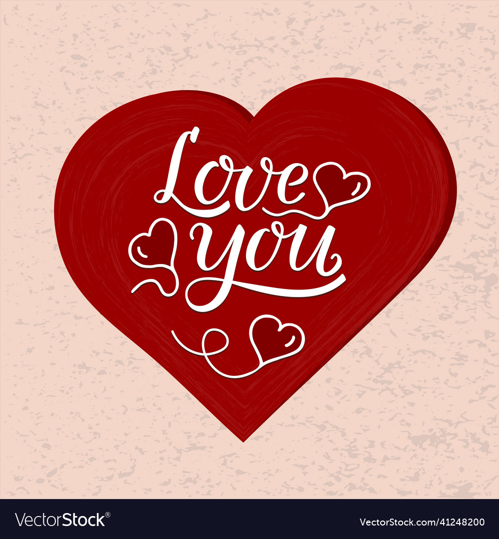 Love you handwritten lettering red heart Vector Image