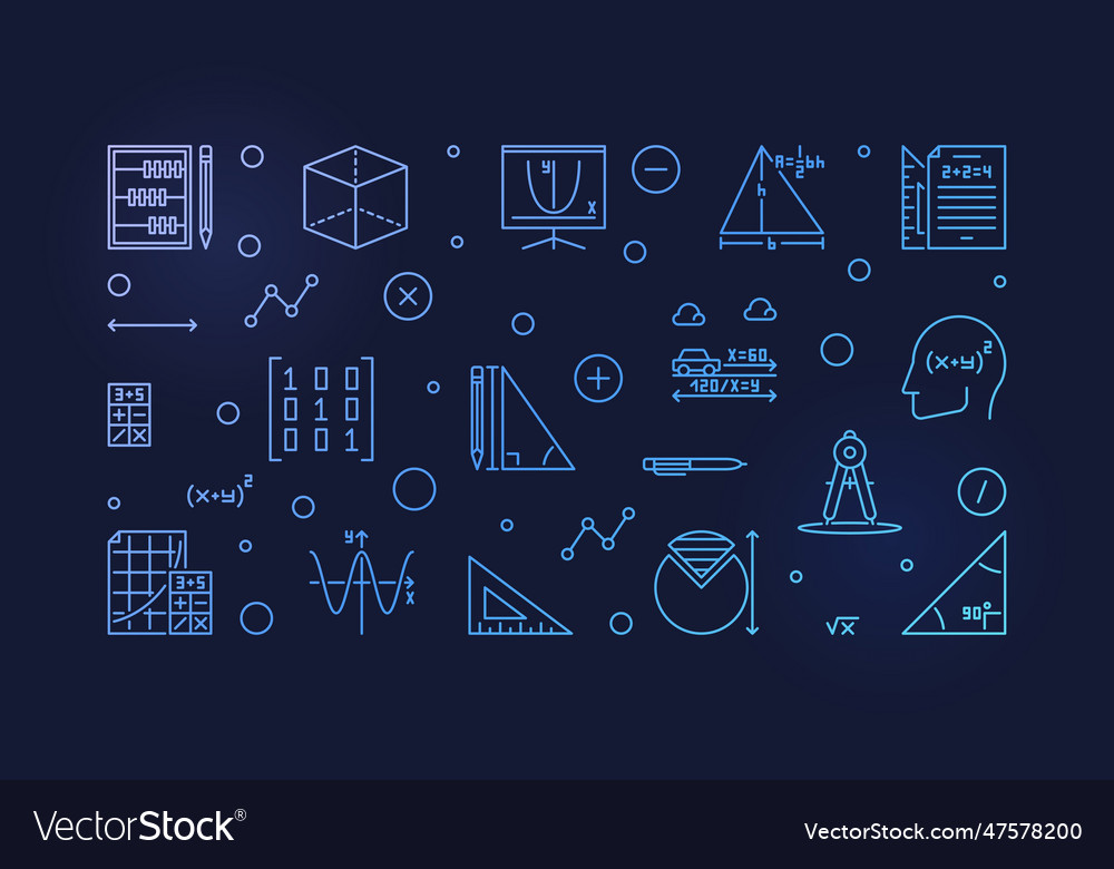 Mathematics education line horizontal blue banner Vector Image