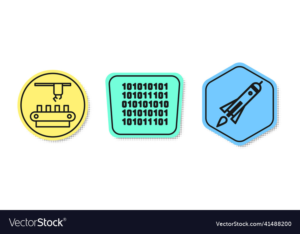 Set line factory conveyor system belt binary code vector image Set line factory conveyor system belt binary code
