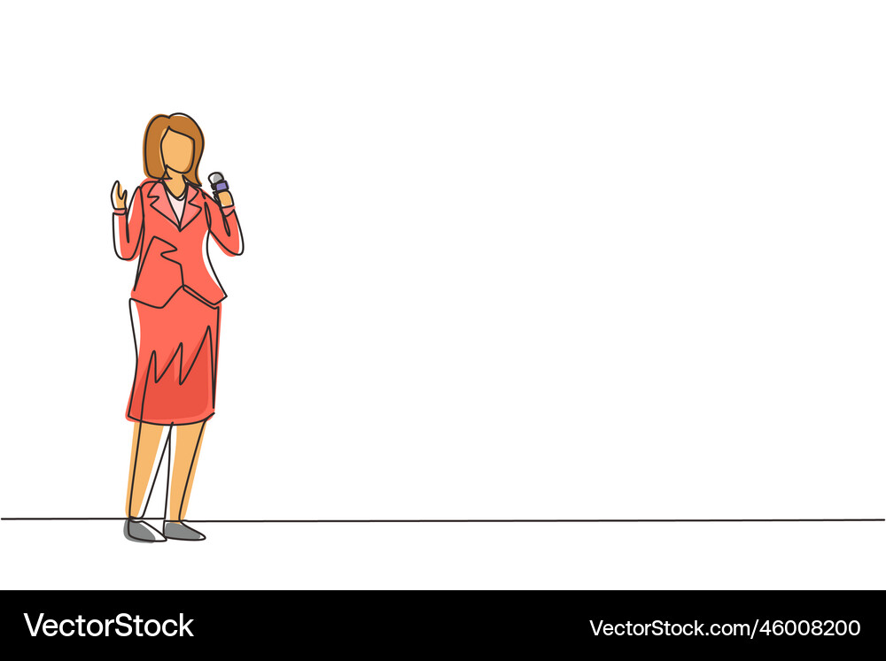 Single one line drawing journalist woman Vector Image