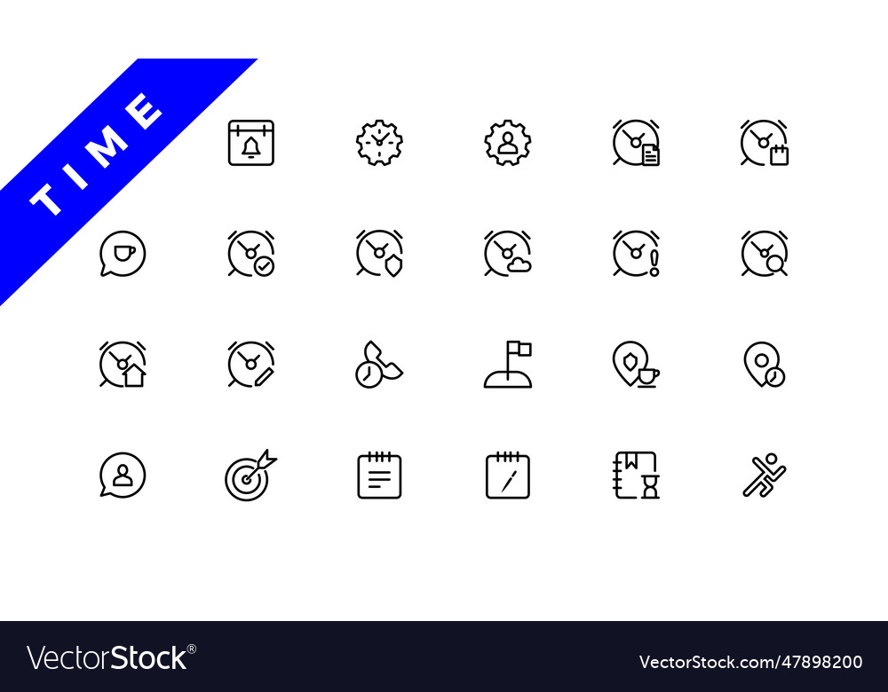 Time and clock calendar timer line icons vector image Time and clock calendar timer line icons