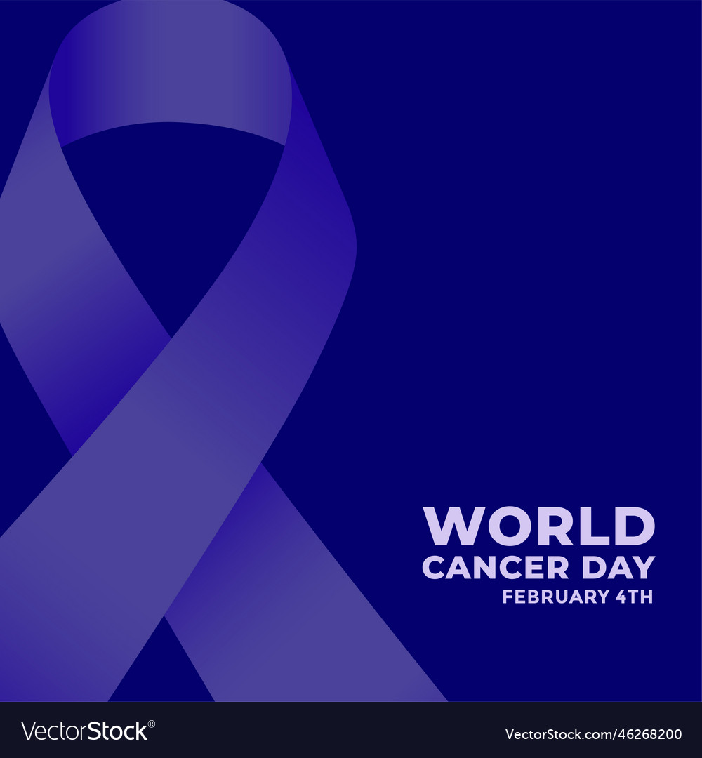 World cancer day blue poster with ribbon Vector Image