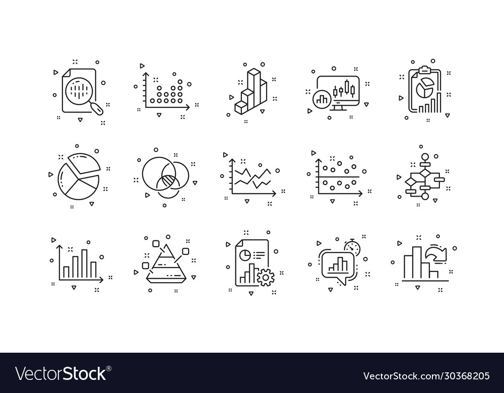 Charts and graphs line icons infochart block vector image Charts and graphs line icons infochart block