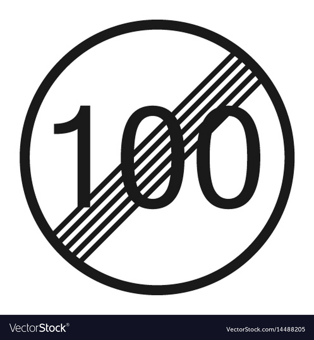 End maximum speed limit 100 sign line icon