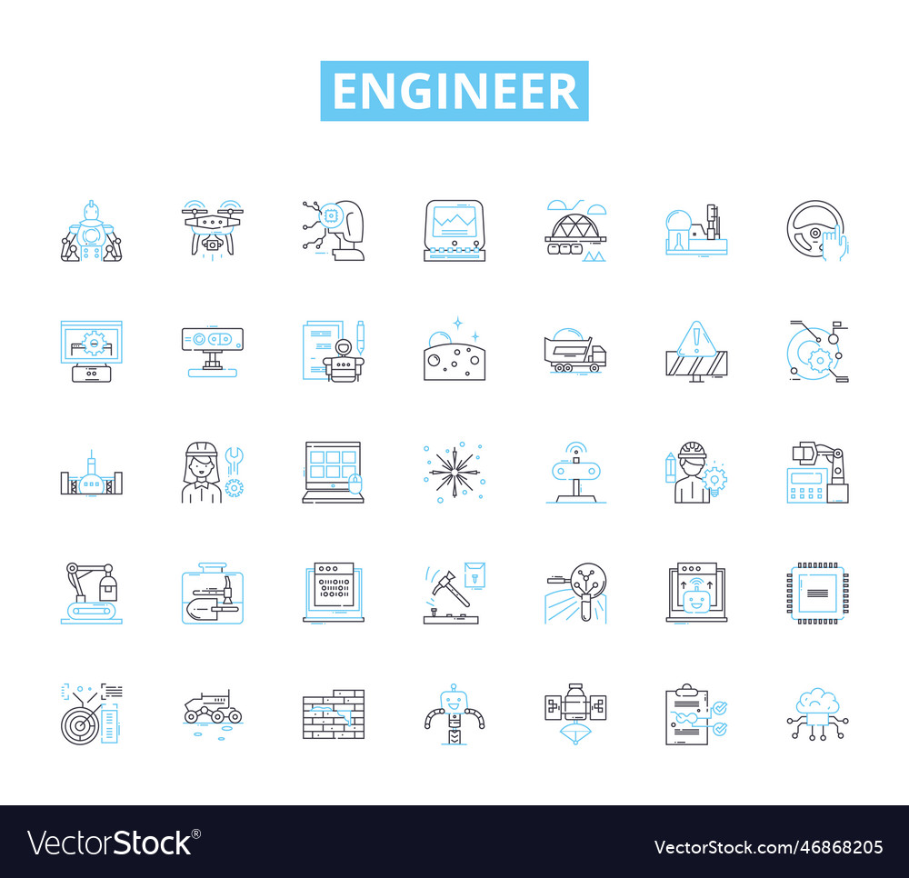 Engineer linear icons set inventive analytical vector image Engineer linear icons set inventive analytical