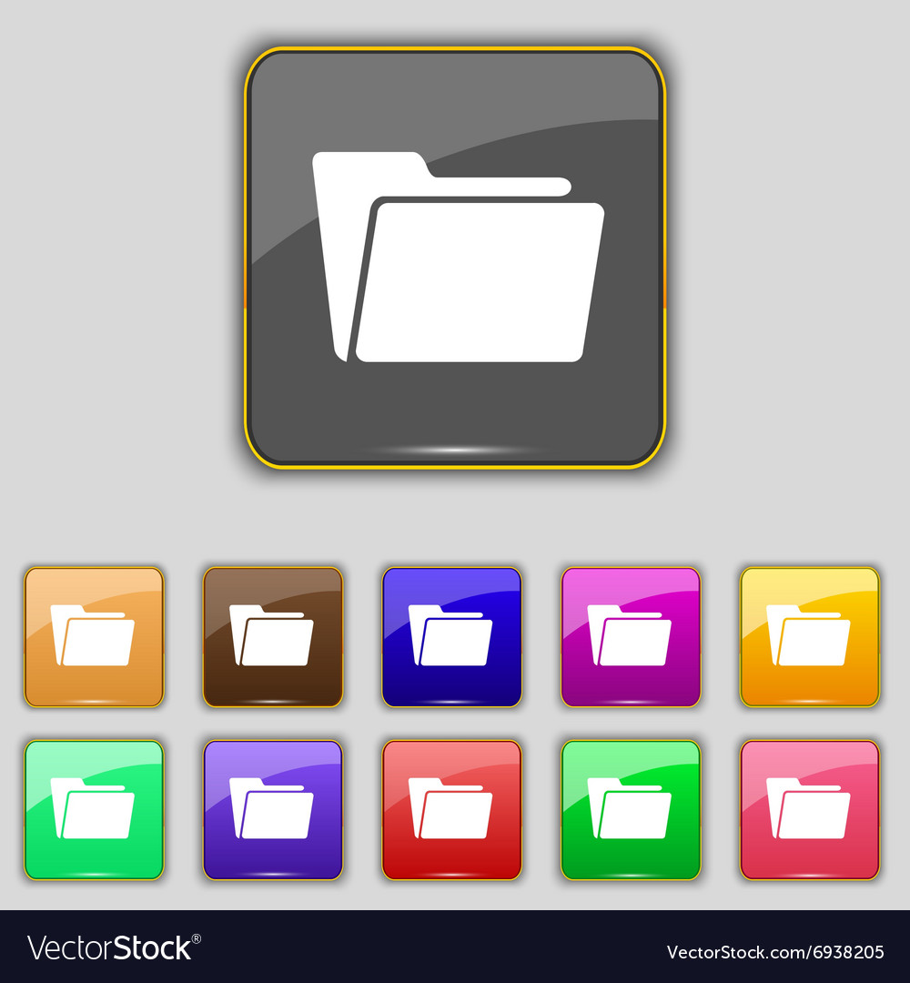 Folder icon sign set with eleven colored buttons Vector Image