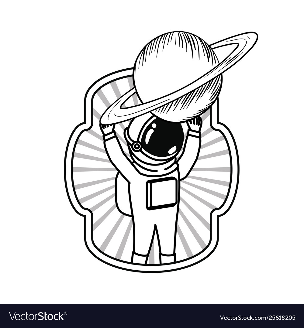Frame with astronaut and planet in white