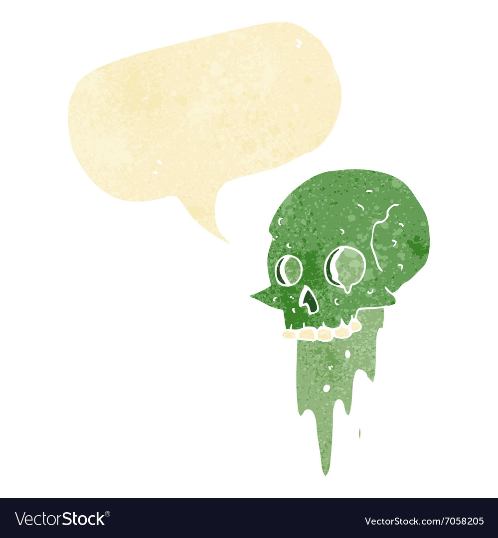 Gross halloween skull cartoon with speech bubble