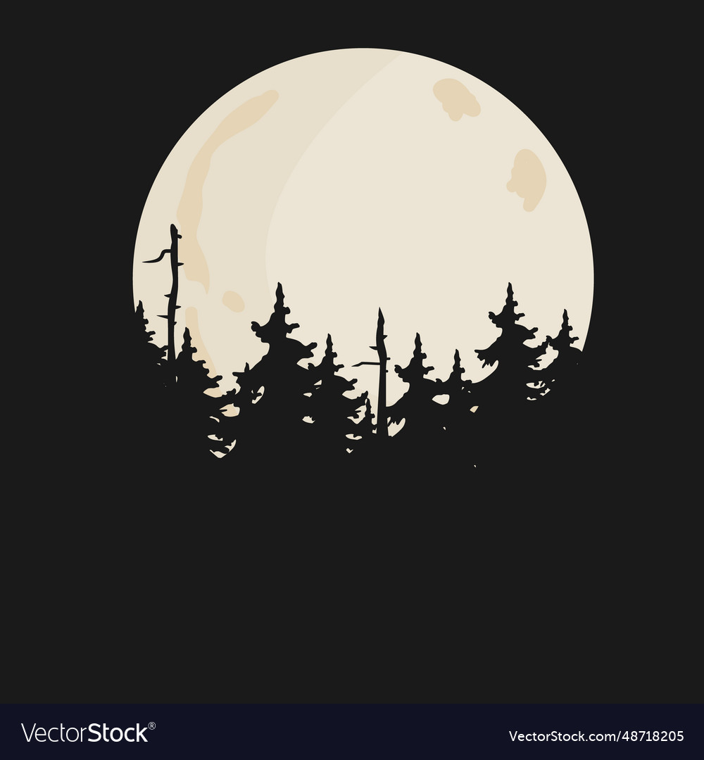 Night background with trees and full moon