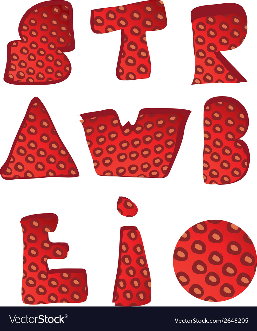 Nine red letters with strawberry design within