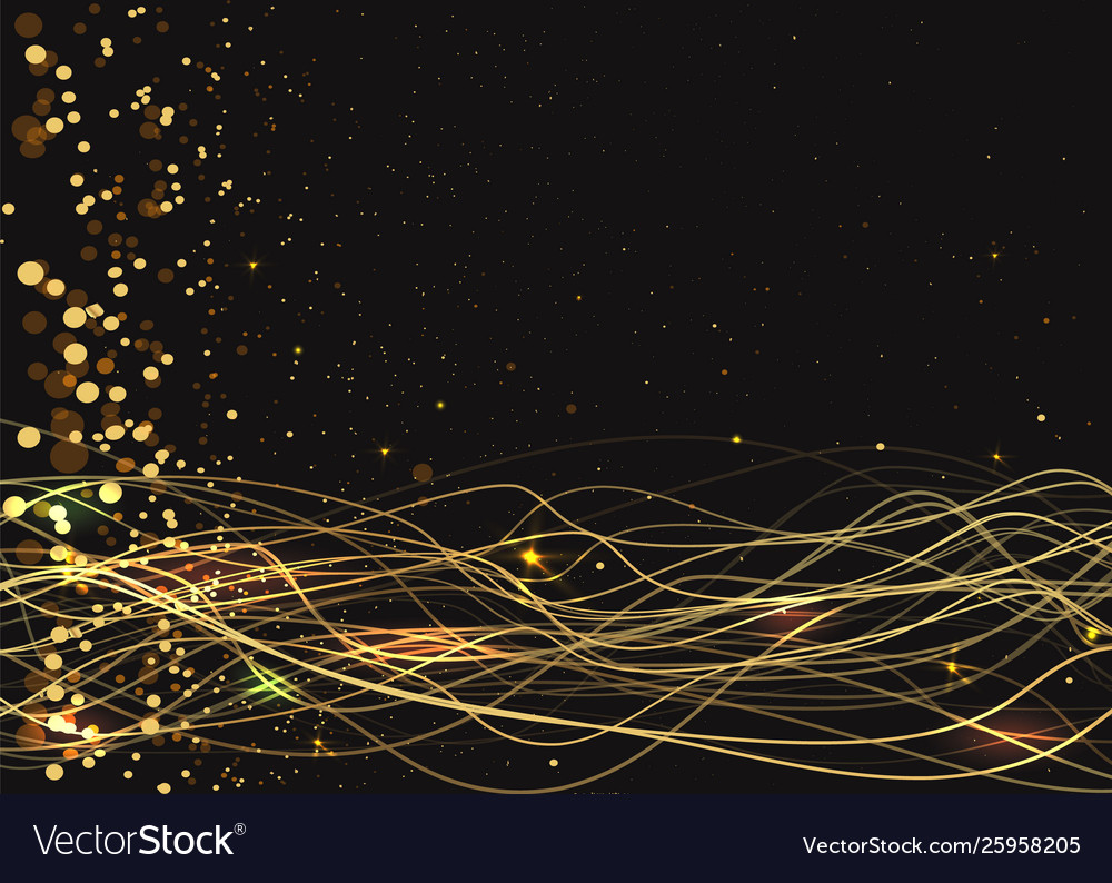 Particles lines waves golden dust curl with bokeh vector image Particles lines waves golden dust curl with bokeh