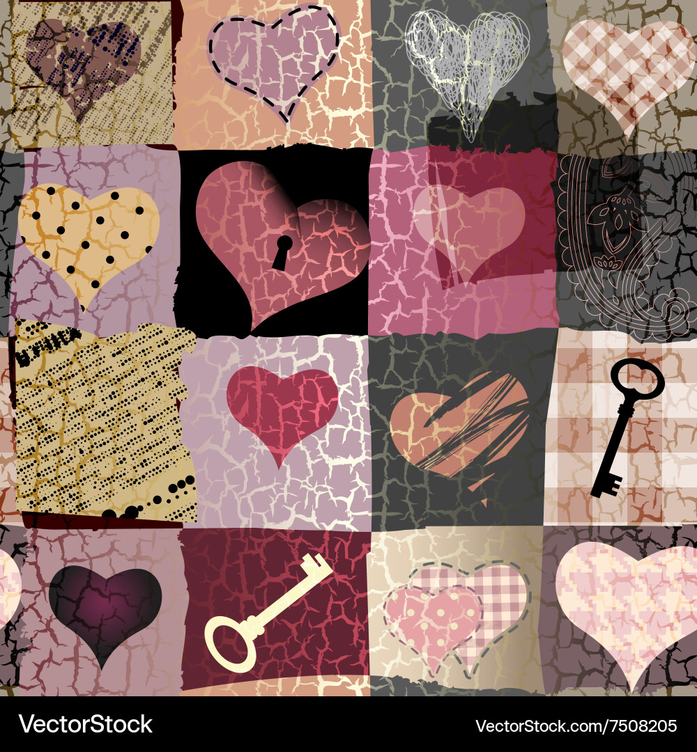 Retro hearts patchwork Royalty Free Vector Image