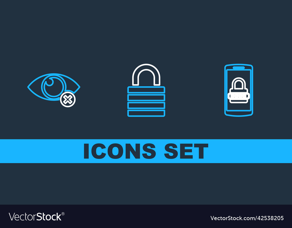 Set line mobile and password invisible hide vector image Set line mobile and password invisible hide