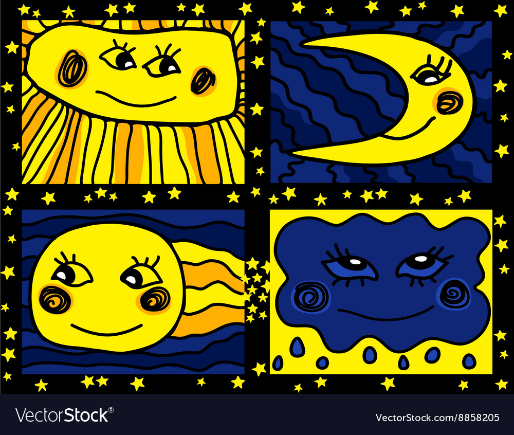 Sun and moon doodle pattern