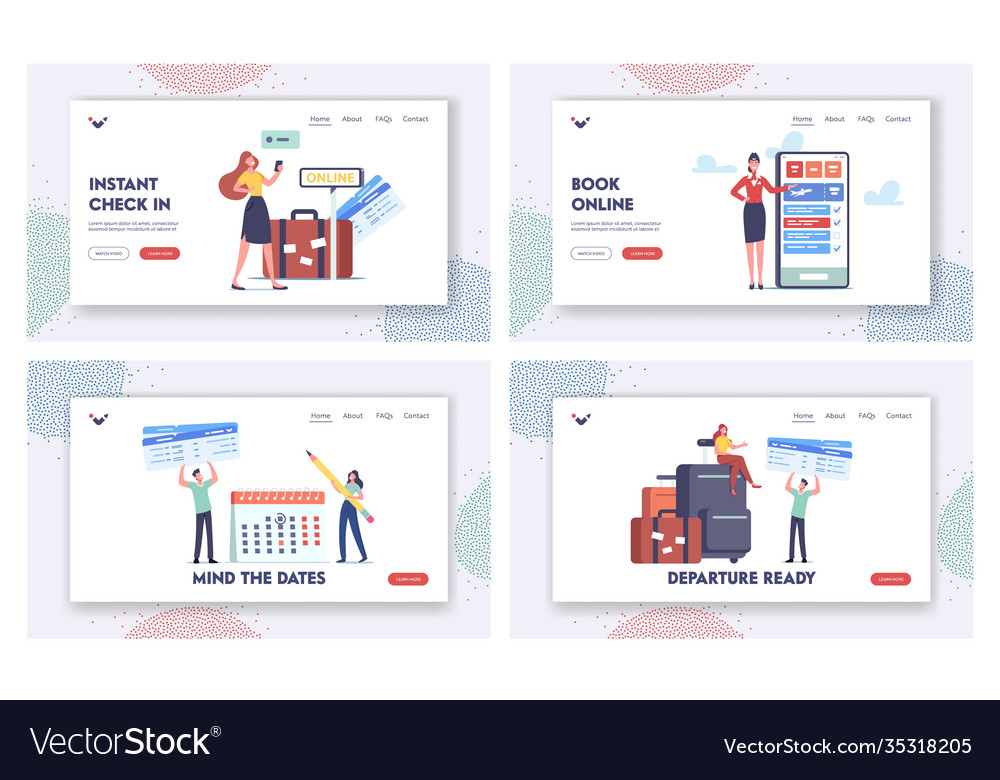 Tourists app landing page template set characters