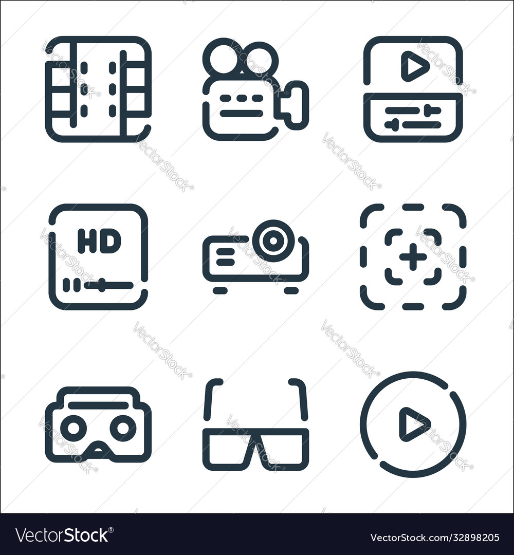 Video line icons linear set quality vector image Video line icons linear set quality