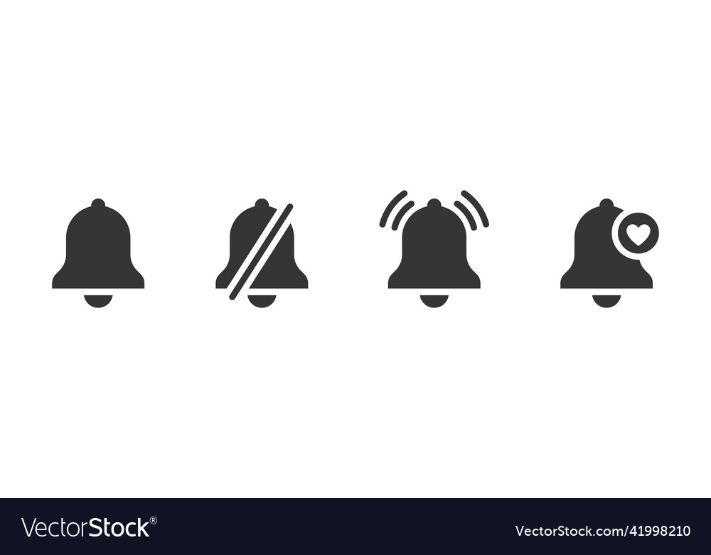 Black notification bell icons incoming inbox vector image Black notification bell icons incoming inbox