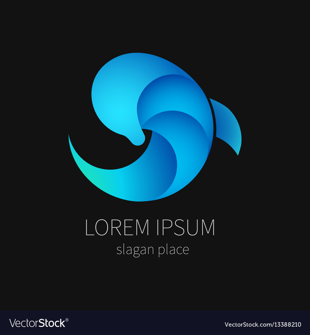 Blue dolphin on black background for company vector image Blue dolphin on black background for company