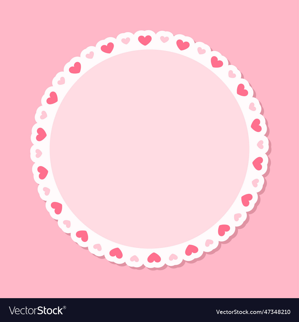 Circle scalloped frame with hearts pastel cute Vector Image