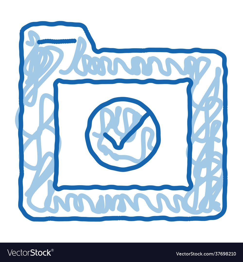 Computer folder with approved mark doodle icon vector image Computer folder with approved mark doodle icon