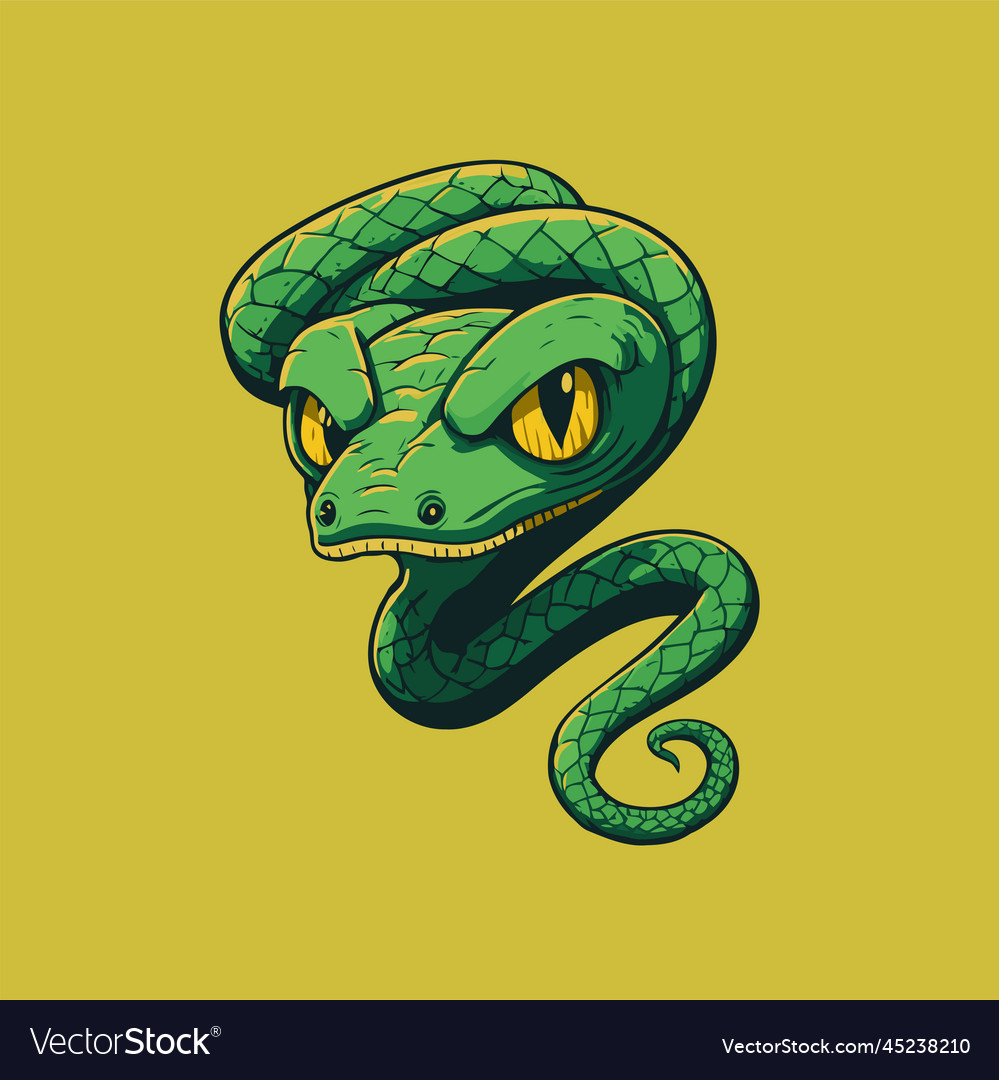 Green snake crawling character logo mascot badge Vector Image