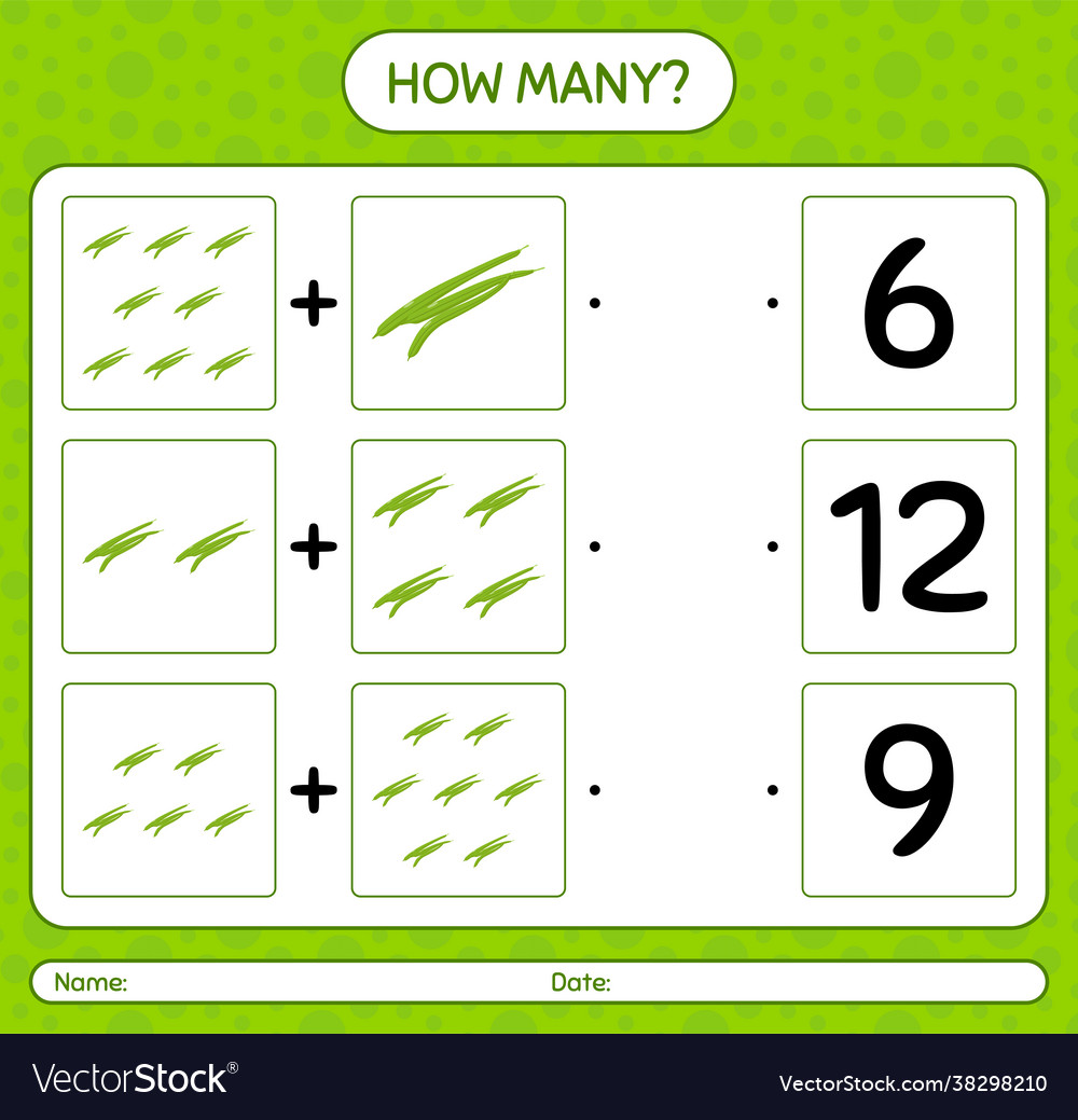 How many counting game with green bean worksheet vector image How many counting game with green bean worksheet