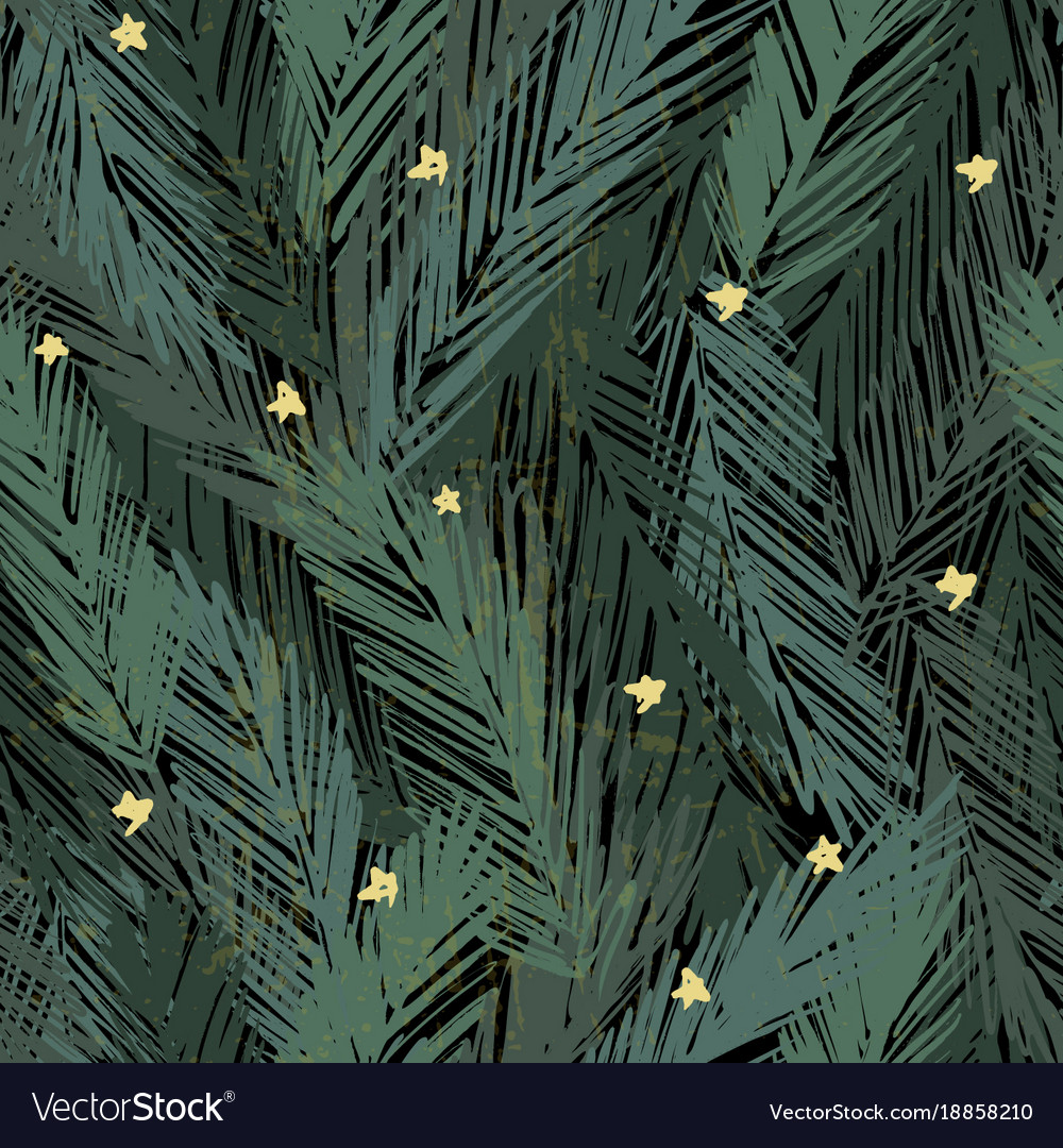 Ink hand drawn seamless pattern with fir tree