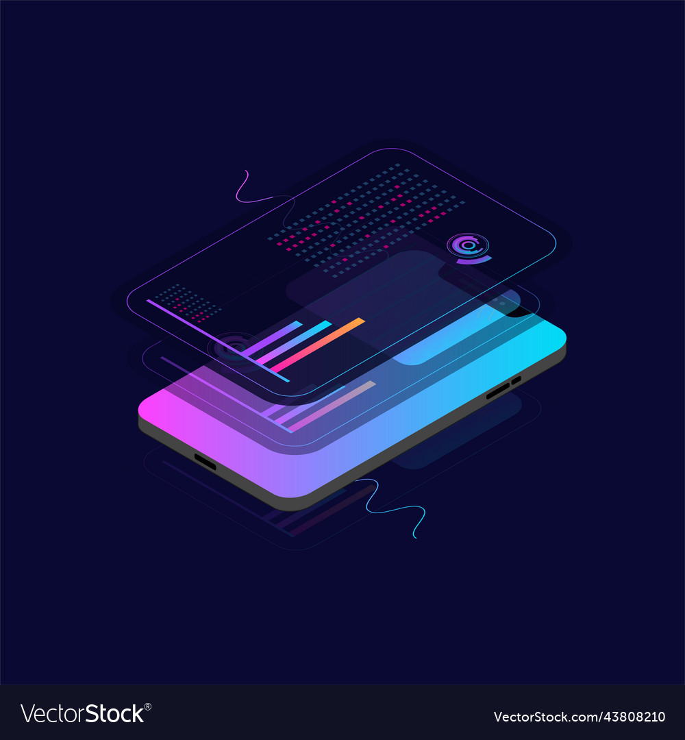 Mobile phone with online statistics and data vector image Mobile phone with online statistics and data