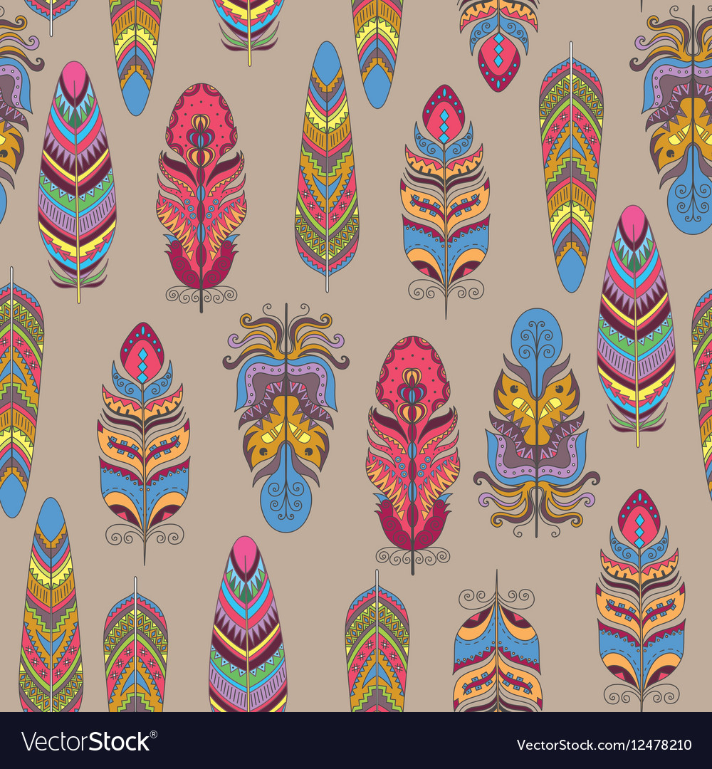 Seamless pattern with feather boho style