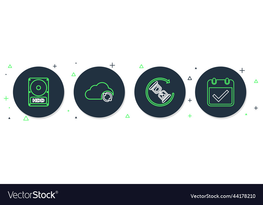 Set line cloud sync refresh waiting hard disk vector image Set line cloud sync refresh waiting hard disk