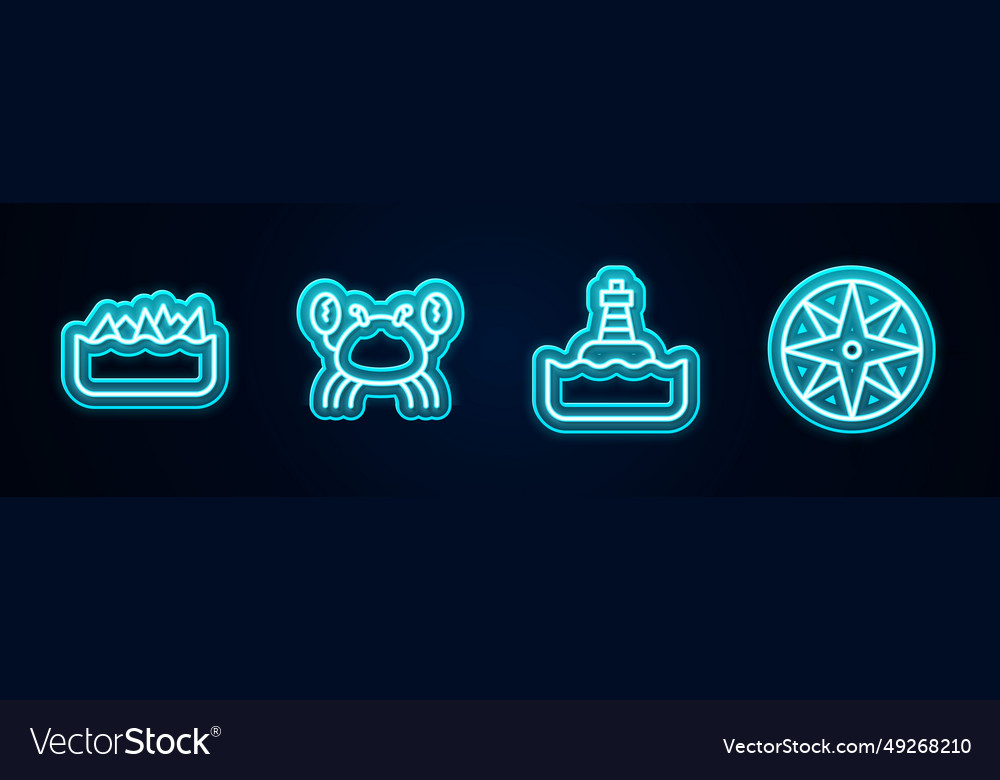 Set line sharp stone reefs crab floating buoy Vector Image Set line sharp stone reefs crab floating buoy