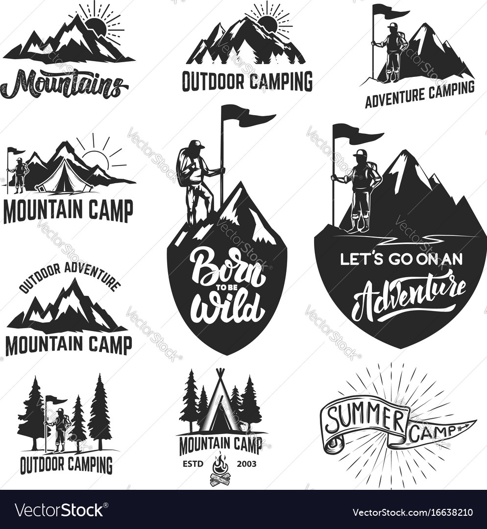 Set Mountain Camping Outdoor Adventure Royalty Free Vector