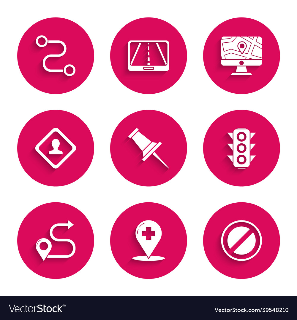 Set push pin medical map pointer with cross vector image Set push pin medical map pointer with cross
