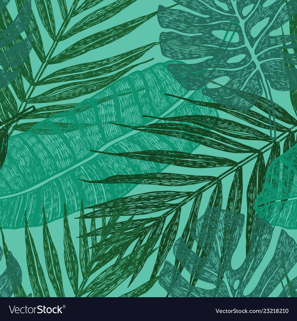 Tropical Palm Leaves Seamless Pattern Royalty Free Vector